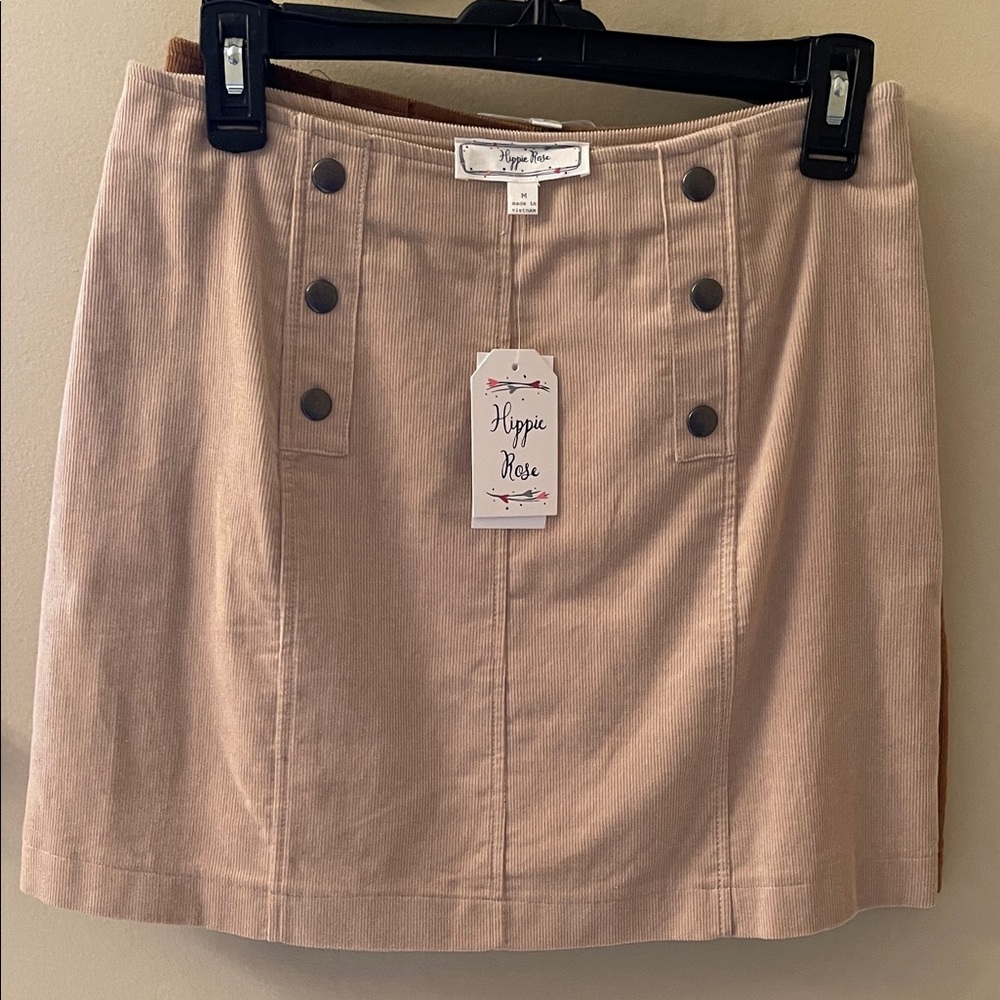 Hippie Rose Beige Double-Breasted Mini Skirt Medium